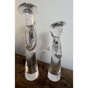 2 Vtg Clear 24% Lead Crystal Glass Angel Figurines  11”  & 9” Japan Christmas